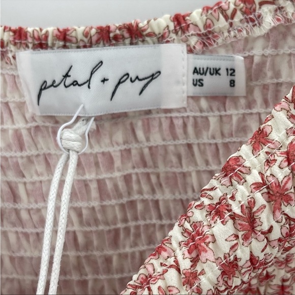 NWT PETAL & PUP Midi Dress Claire Shirred BodyCon Off the Shoulder Floral Size 8 - Picture 3 of 3